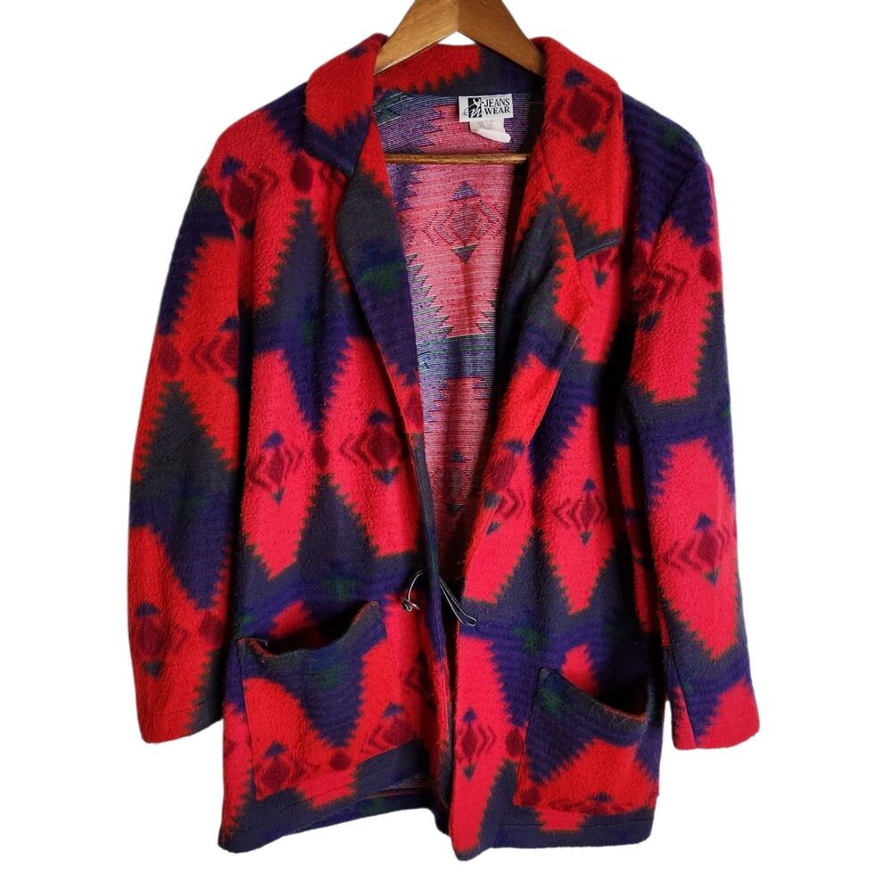 Vintage Jeans Wear Womens Colorful Southwestern Aztec Blazer Jacket Size Medium